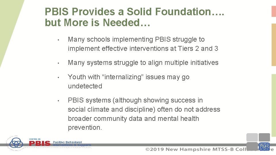 PBIS Provides a Solid Foundation…. but More is Needed… • Many schools implementing PBIS