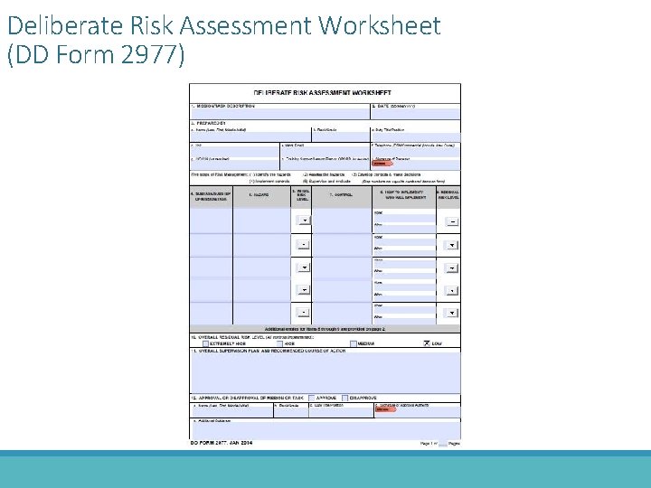 Deliberate Risk Assessment Worksheet (DD Form 2977) 