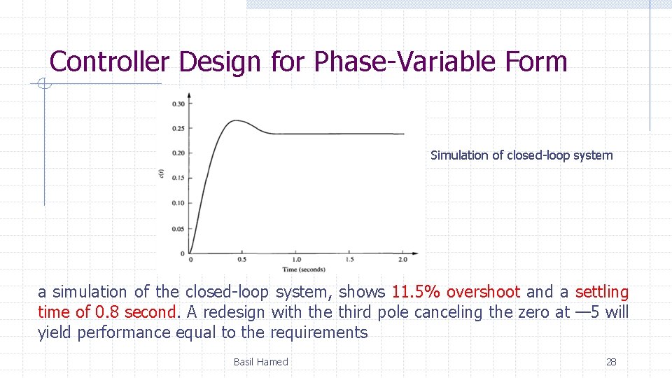 Controller Design for Phase-Variable Form Simulation of closed-loop system a simulation of the closed-loop