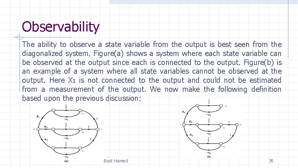 Observability The ability to observe a state variable from the output is best seen