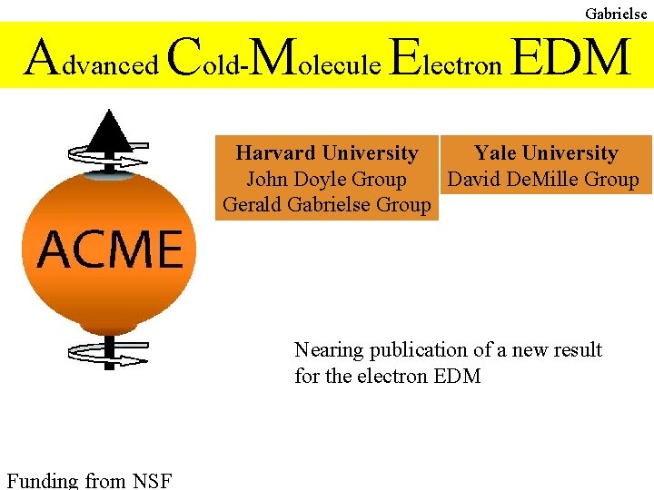 Gabrielse Advanced Cold-Molecule Electron EDM Harvard University Yale University John Doyle Group David De.
