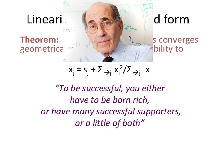 Linearized model: Closed form Theorem: The linearized dynamics converges geometrically and with high probability