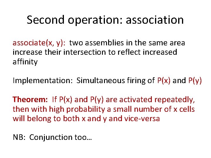 Second operation: association associate(x, y): two assemblies in the same area increase their intersection