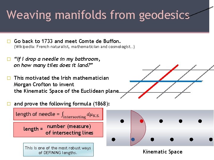 Weaving manifolds from geodesics � Go back to 1733 and meet Comte de Buffon.