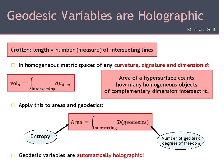 Geodesic Variables are Holographic BC et al. , 2015 Crofton: length = number (measure)