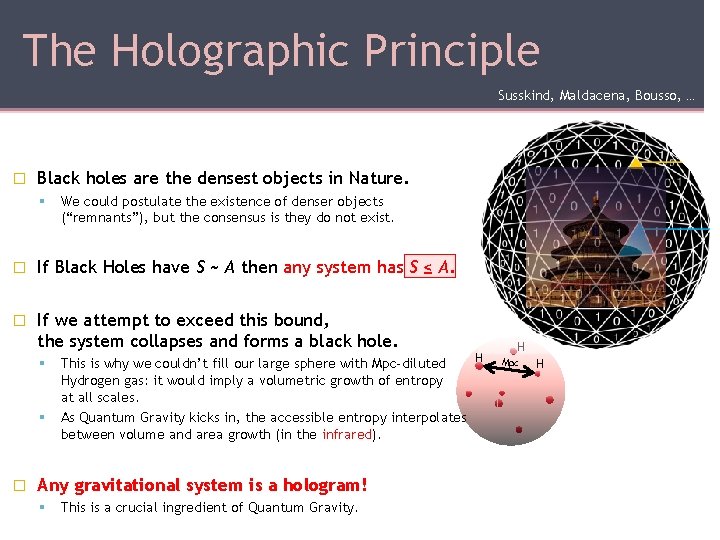 The Holographic Principle Susskind, Maldacena, Bousso, … � Black holes are the densest objects