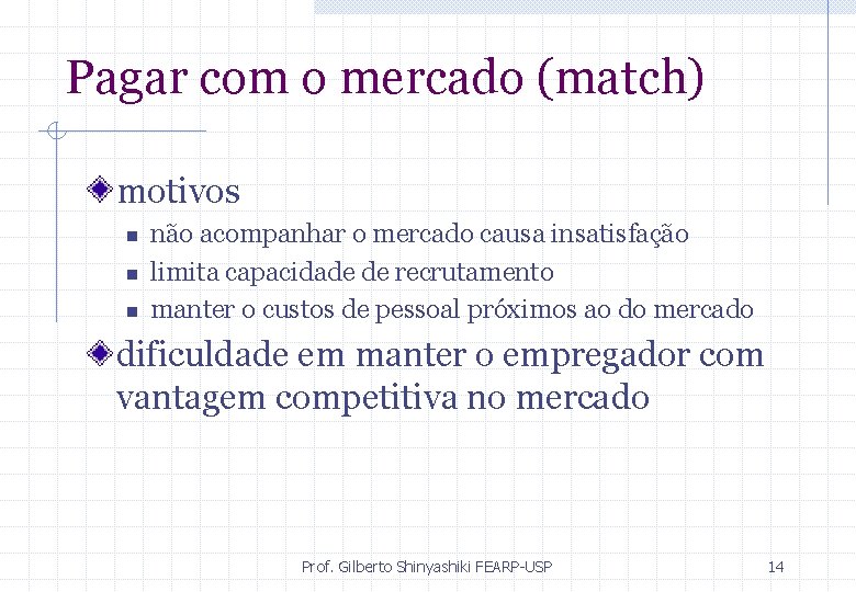 Pagar com o mercado (match) motivos n não acompanhar o mercado causa insatisfação limita