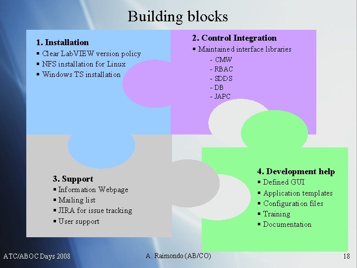 Building blocks 1. Installation § Clear Lab. VIEW version policy § NFS installation for