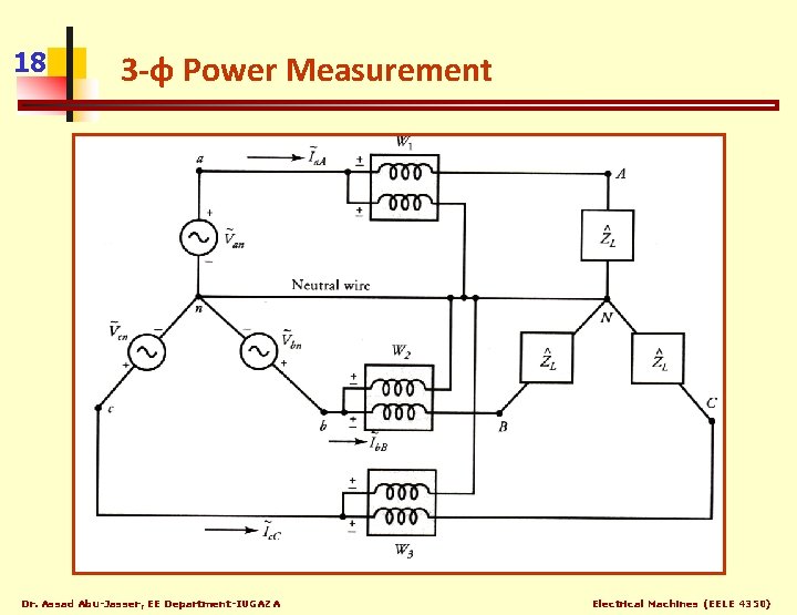 18 3 -φ Power Measurement Dr. Assad Abu-Jasser, EE Department-IUGAZA Electrical Machines (EELE 4350)