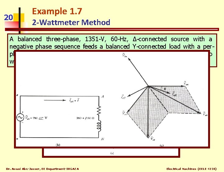 20 Example 1. 7 2 -Wattmeter Method A balanced three-phase, 1351 -V, 60 -Hz,
