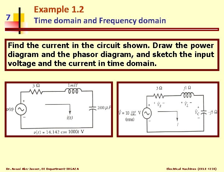 7 Example 1. 2 Time domain and Frequency domain Find the current in the