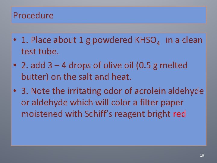Procedure • 1. Place about 1 g powdered KHSO 4 in a clean test