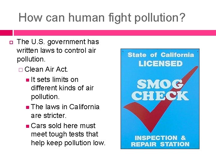 How can human fight pollution? The U. S. government has written laws to control