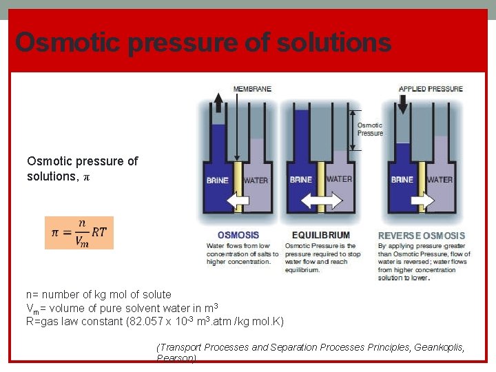 Osmotic pressure of solutions, π n= number of kg mol of solute Vm= volume