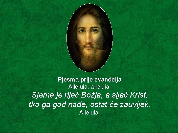 Pjesma prije evanđelja Alleluia, alleluia. Sjeme je riječ Božja, a sijač Krist; tko ga