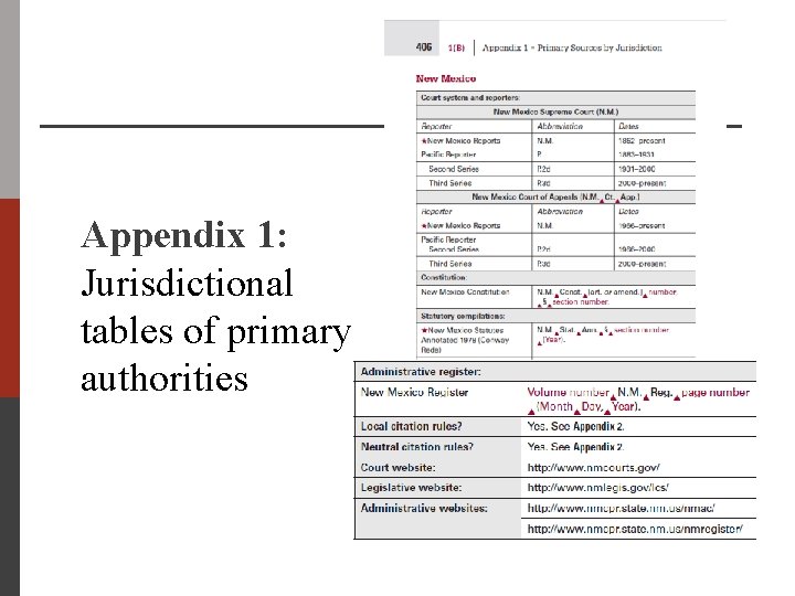 Appendix 1: Jurisdictional tables of primary authorities 