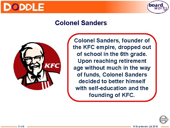 Colonel Sanders, founder of the KFC empire, dropped out of school in the 6