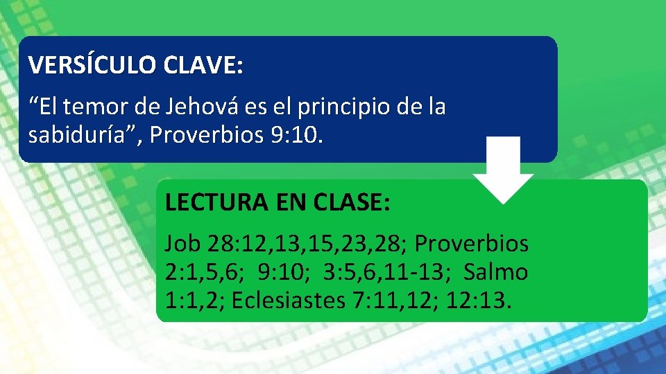 VERSÍCULO CLAVE: “El temor de Jehová es el principio de la sabiduría”, Proverbios 9: