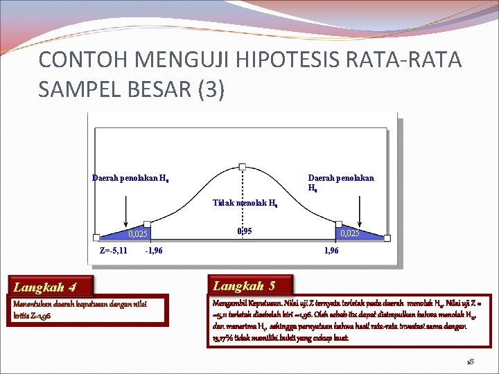 CONTOH MENGUJI HIPOTESIS RATA-RATA SAMPEL BESAR (3) Daerah penolakan H H 00 0 Tidak