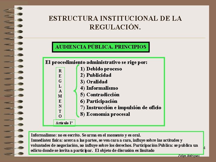 ESTRUCTURA INSTITUCIONAL DE LA REGULACIÓN. AUDIENCIA PÚBLICA. PRINCIPIOS El procedimiento administrativo se rige por: