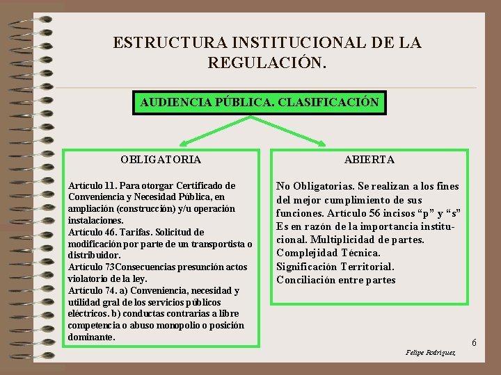 ESTRUCTURA INSTITUCIONAL DE LA REGULACIÓN. AUDIENCIA PÚBLICA. CLASIFICACIÓN OBLIGATORIA ABIERTA Artículo 11. Para otorgar