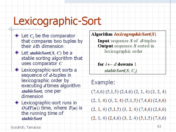 Lexicographic-Sort Let Ci be the comparator that compares two tuples by their i-th dimension