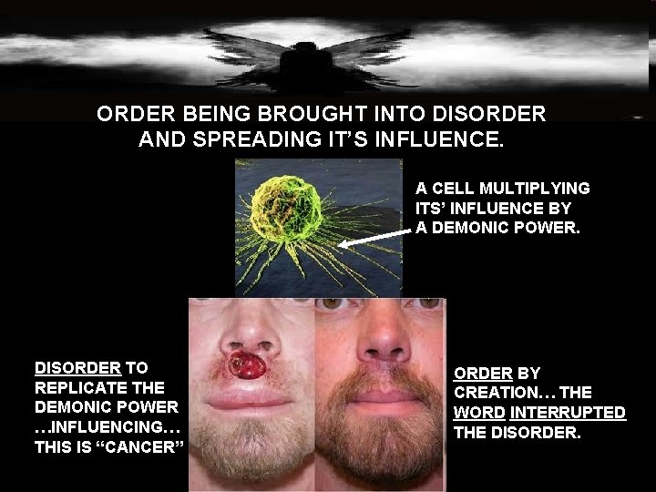 ORDER BEING BROUGHT INTO DISORDER AND SPREADING IT’S INFLUENCE. A CELL MULTIPLYING ITS’ INFLUENCE