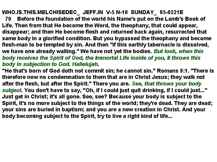 WHO. IS. THIS. MELCHISEDEC_ JEFF. IN V-5 N-10 SUNDAY_ 65 -0221 E 70 Before