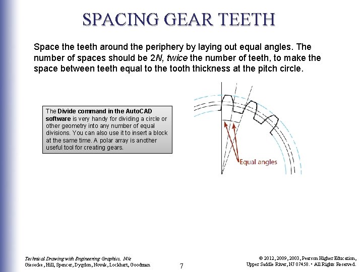 SPACING GEAR TEETH Space the teeth around the periphery by laying out equal angles.