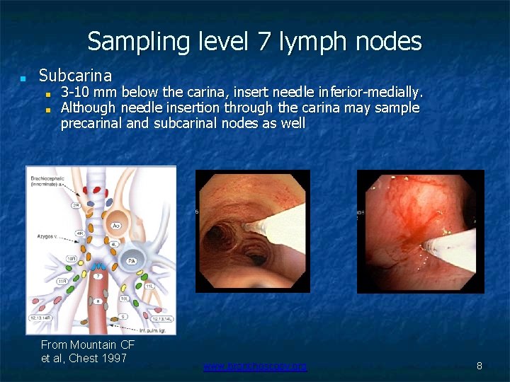 Sampling level 7 lymph nodes ■ Subcarina ■ ■ 3 -10 mm below the