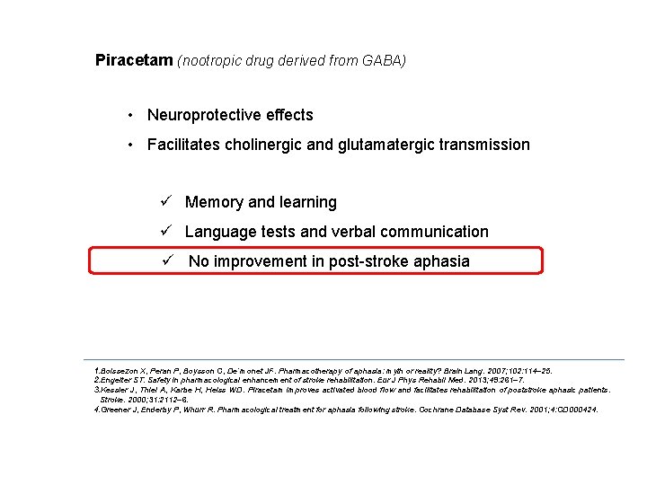 Piracetam (nootropic drug derived from GABA) • Neuroprotective effects • Facilitates cholinergic and glutamatergic