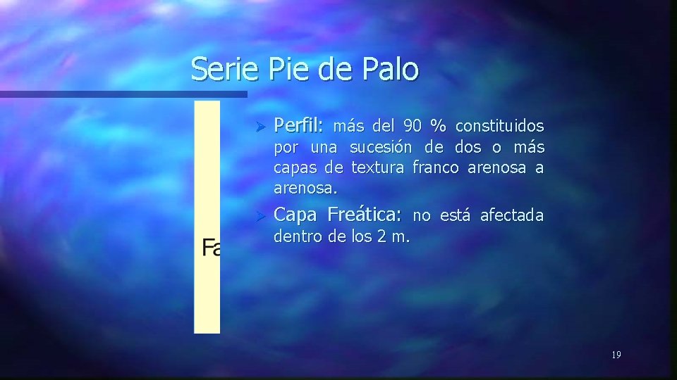 Serie Pie de Palo Ø Perfil: más del 90 % constituidos por una sucesión