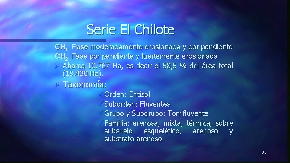 Serie El Chilote CH 1: Fase moderadamente erosionada y por pendiente CH 2 Fase