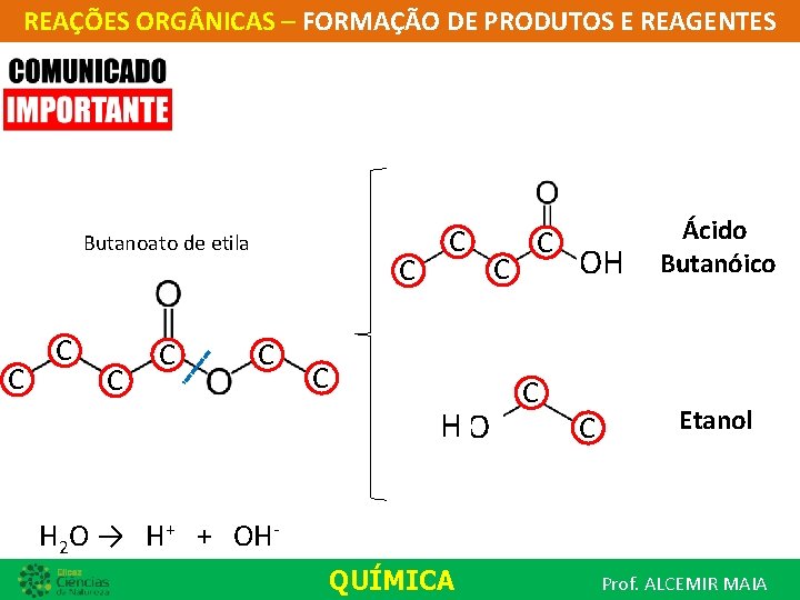 REAÇÕES ORG NICAS – FORMAÇÃO DE PRODUTOS E REAGENTES Butanoato de etila C C