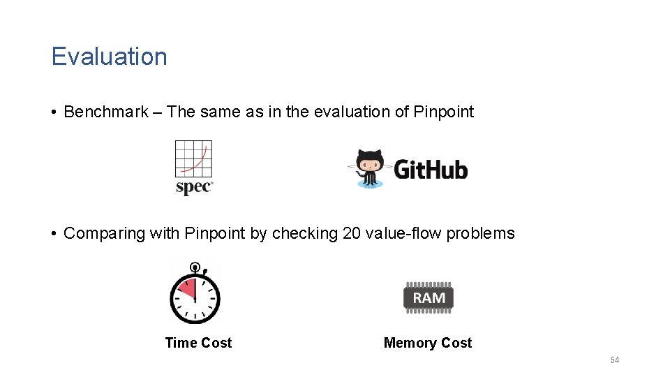 Evaluation • Benchmark – The same as in the evaluation of Pinpoint • Comparing