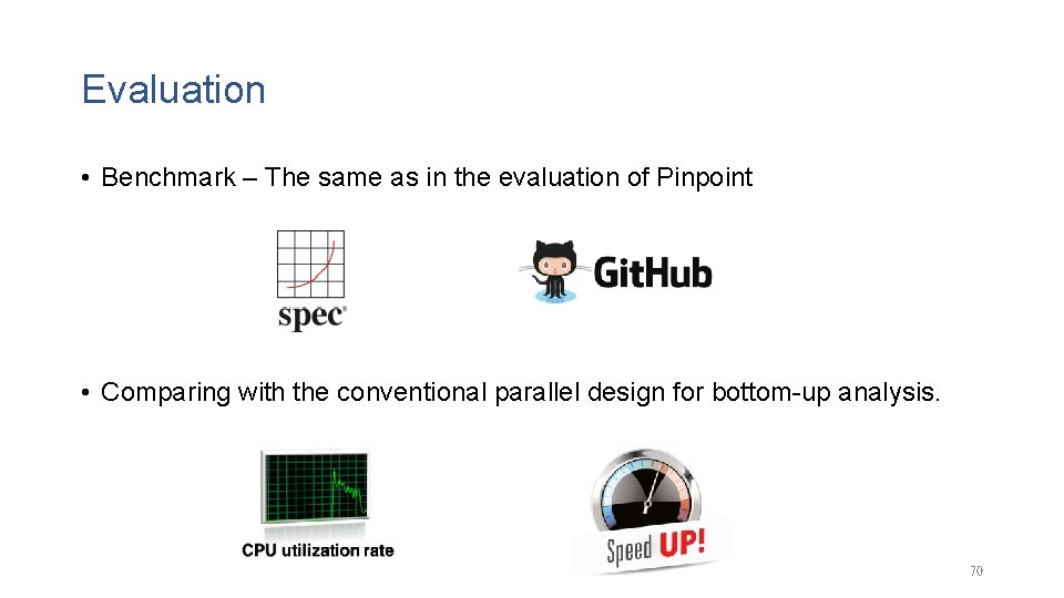 Evaluation • Benchmark – The same as in the evaluation of Pinpoint • Comparing