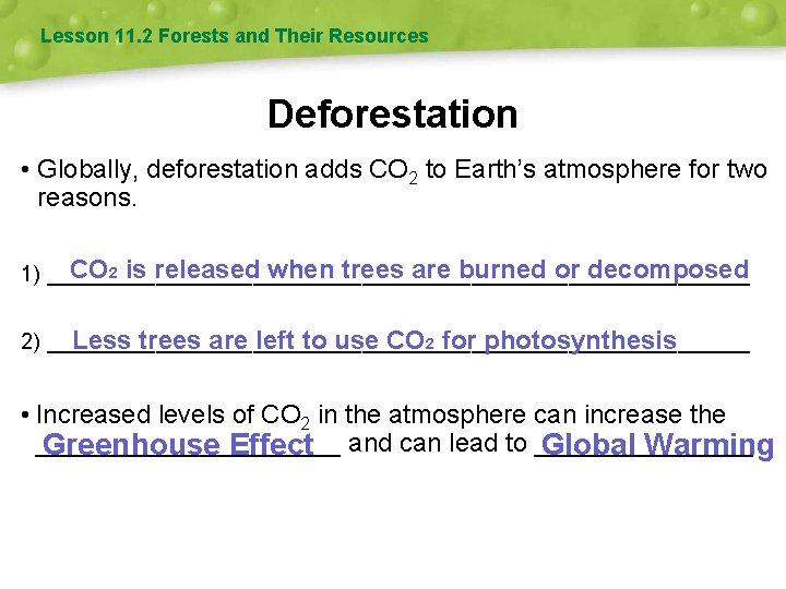Lesson 11. 2 Forests and Their Resources Deforestation • Globally, deforestation adds CO 2