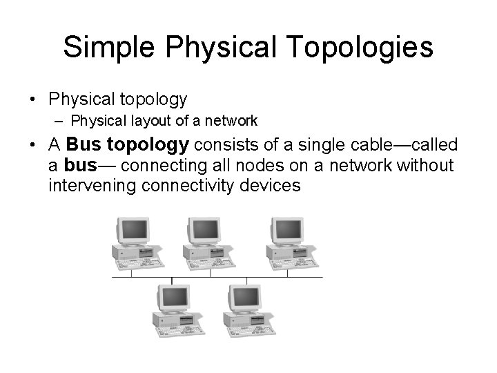 Simple Physical Topologies • Physical topology – Physical layout of a network • A