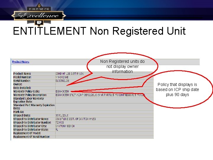 ENTITLEMENT Non Registered Unit Non Registered units do not display owner information Policy that ENTITLEMENT Non Registered Unit Non Registered units do not display owner information Policy that