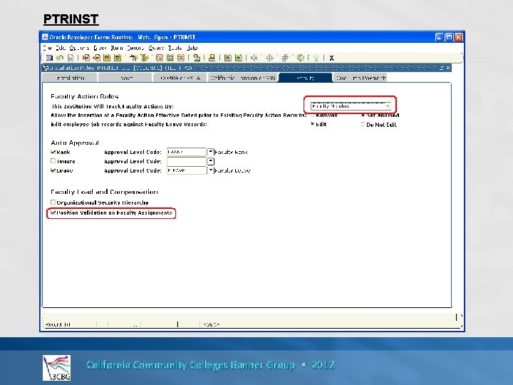 PTRINST California Community Colleges Banner Group • 2012 