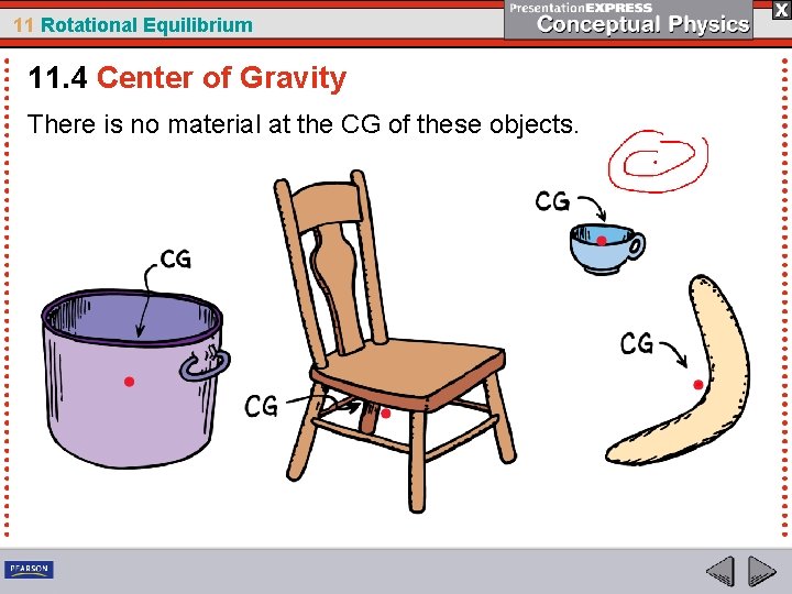 11 Rotational Equilibrium 11. 4 Center of Gravity There is no material at the
