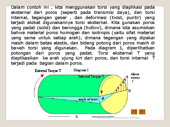 Dalam contoh ini , kita menggunakan torsi yang diaplikasi pada eksternal dari poros (seperti