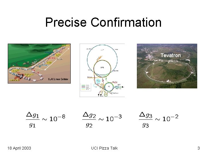 Precise Confirmation Tevatron 18 April 2003 UCI Pizza Talk 3 