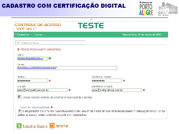 CADASTRO COM CERTIFICAÇÃO DIGITAL 