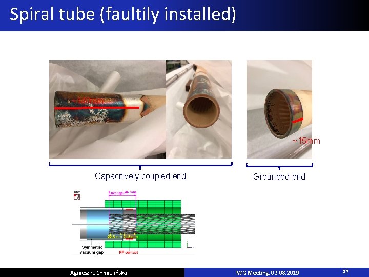 Spiral tube (faultily installed) ~140 mm ~15 mm Capacitively coupled end Agnieszka Chmielińska Grounded