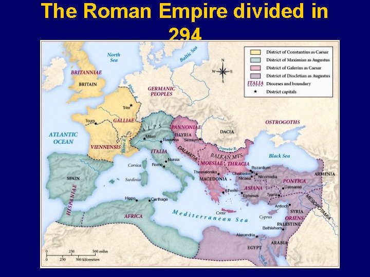 The Roman Empire divided in 294 