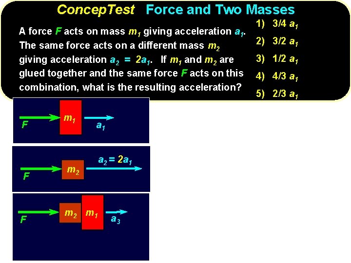 Concep. Test Force and Two Masses A force F acts on mass m 1