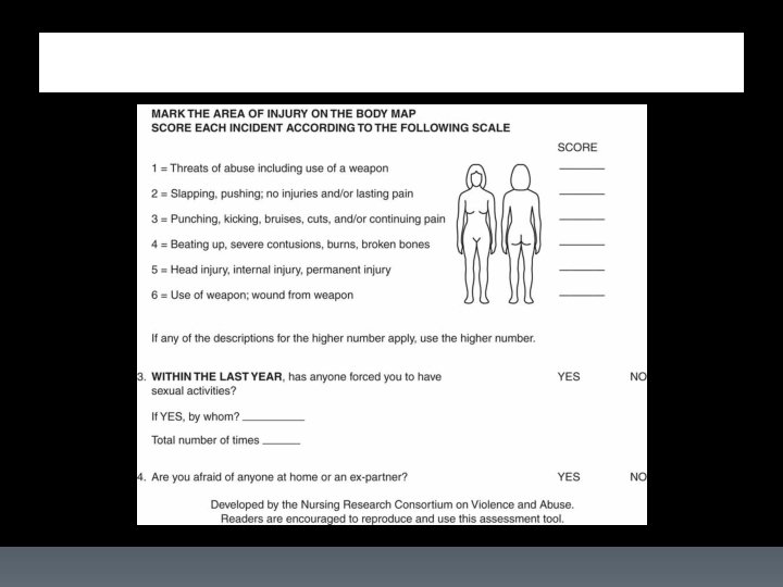 Figure 9 -3 (continued) Abuse assessment screen. Source: Developed by the Nursing Research Consortium