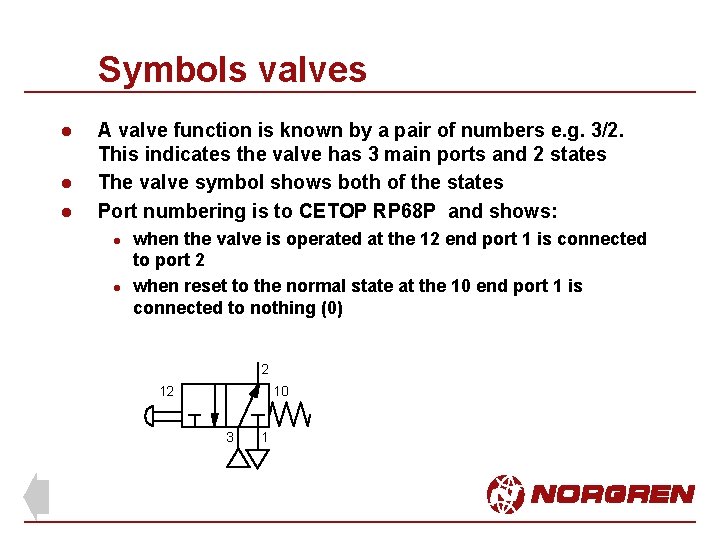 Symbols valves l l l A valve function is known by a pair of