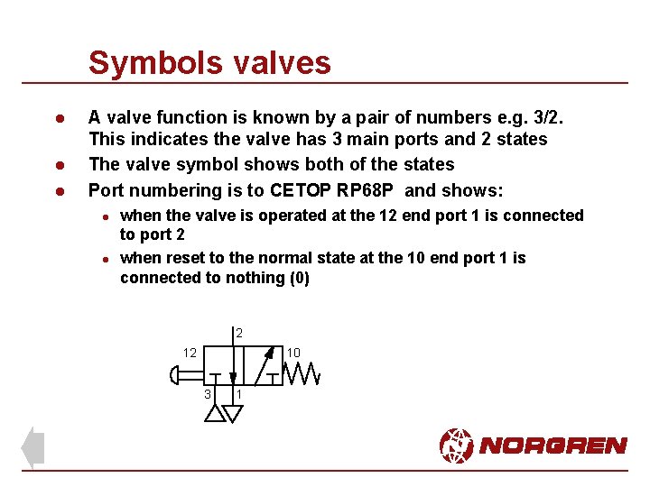 Symbols valves l l l A valve function is known by a pair of
